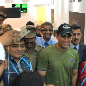 With MS Dhoni at our stall at Defence Expo